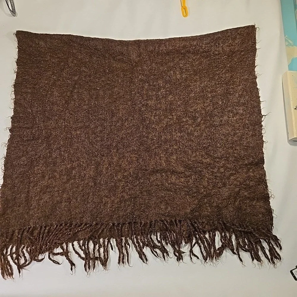 Baby-Mo South African Mohair Fringe Throw Blanket Brown 39x70 Handwove Shawl USA
